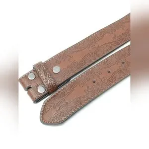 Brown leather Belt Strap Tooled Western Floral Leaf Embossed Pattern 1.5\